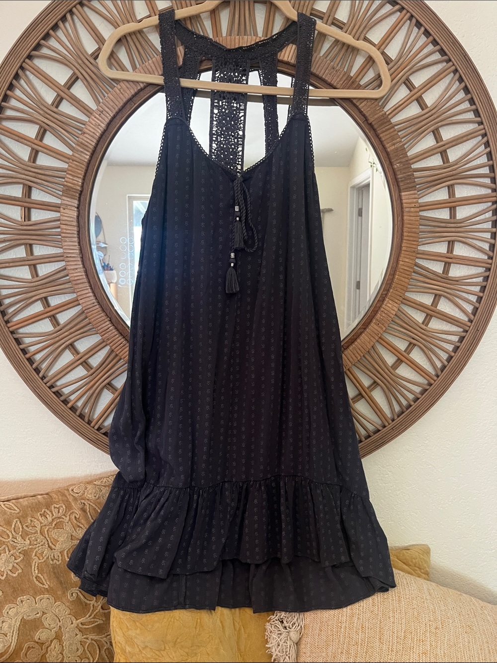 American Eagle Outfitters Blue gray Tassel Racerback dress M